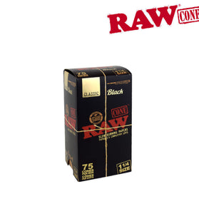 RAW Black Pre-Roll Cones 75 pack 1 1/4” size