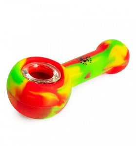 LIT 4" Silicone Hand Pipe with Glass Insert - Rasta - We Roll With It